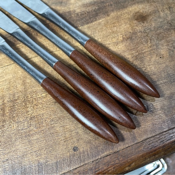 Epic Stainless dinner knives Wood handle Japan vintage MCM set of 4 - Picture 7 of 7